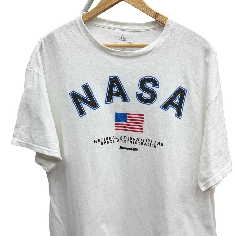 NASA 100% Cotton Shirt Mens XL White Aero Space Tee Streetwear Americana